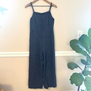 Old Navy Women’s Linen Blend Jumpsuit Size S Navy Blue Striped Wide Leg